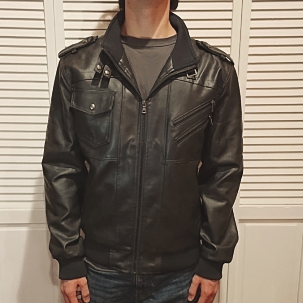 HOOD CREW Men's Collection PU Faux Leather Jacket